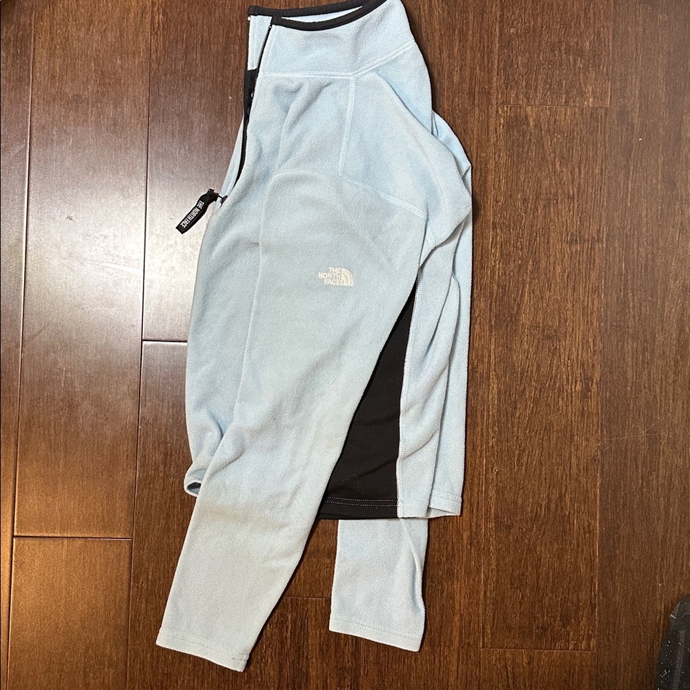 Vintage 90s North Face Women Fleece Baby Powder Blue Quarter Zip Pullover - Picture 2 of 7